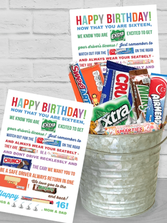 Printable 16th Candy Birthday Card for a Sweet Gift