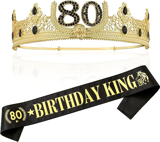 80TH Birthday King Crown and Sash